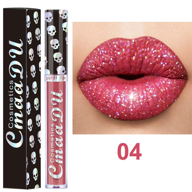 Laser Skull Lip Gloss - Metallic Shimmer, Glitter Lipstick, Party Makeup Purple