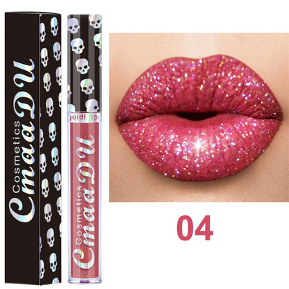 Laser Skull Lip Gloss - Metallic Shimmer, Glitter Lipstick, Party Makeup Purple