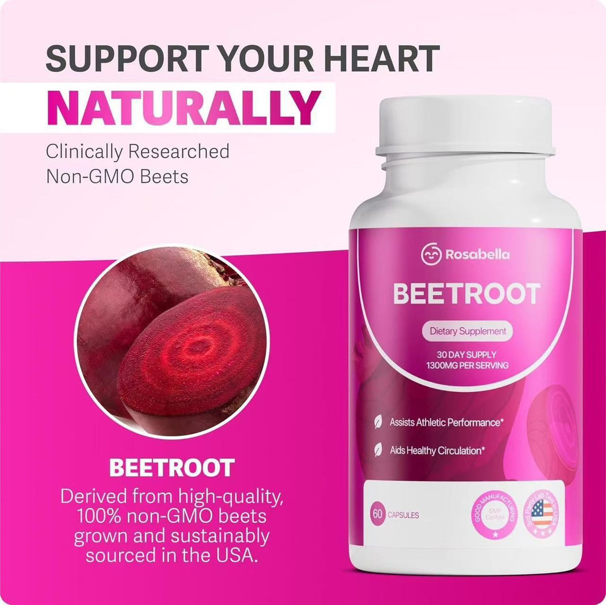 Beetroot Capsules Natural Nitrate for Blood Pressure and Circulation 60ct
