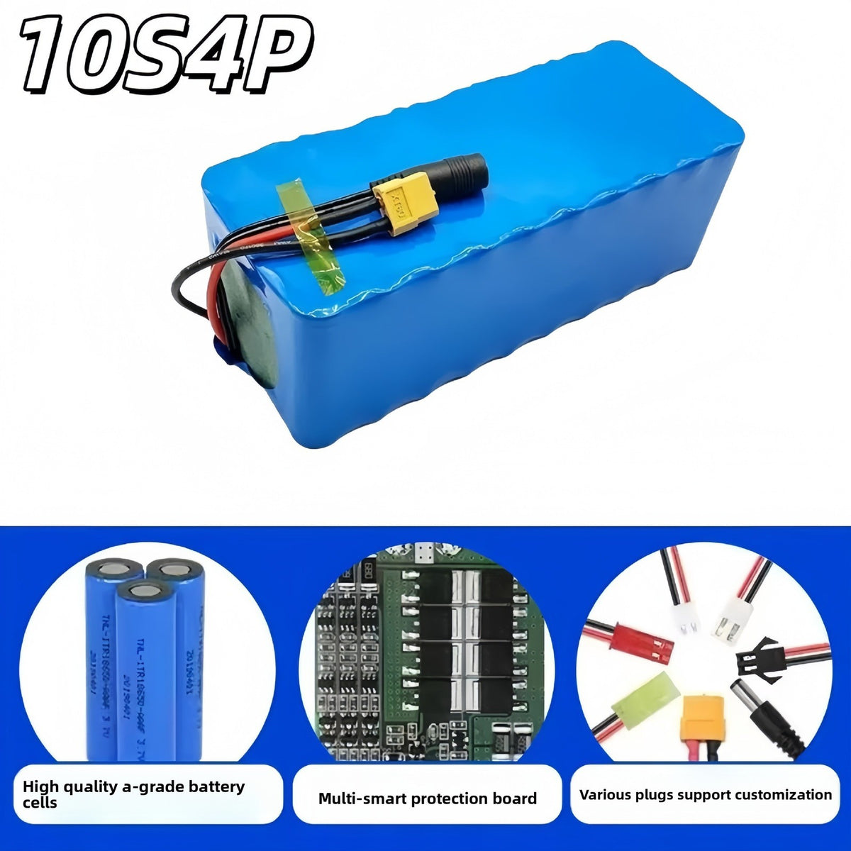 36V 10Ah Li-ion Battery Pack 10S4P 500W w/BMS, for Electric Scooter Bike Trike