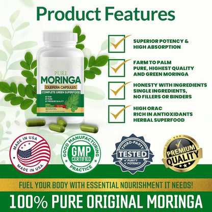 Moringa Capsules Natural Plant Antioxidants and Nutrient Rich Formula