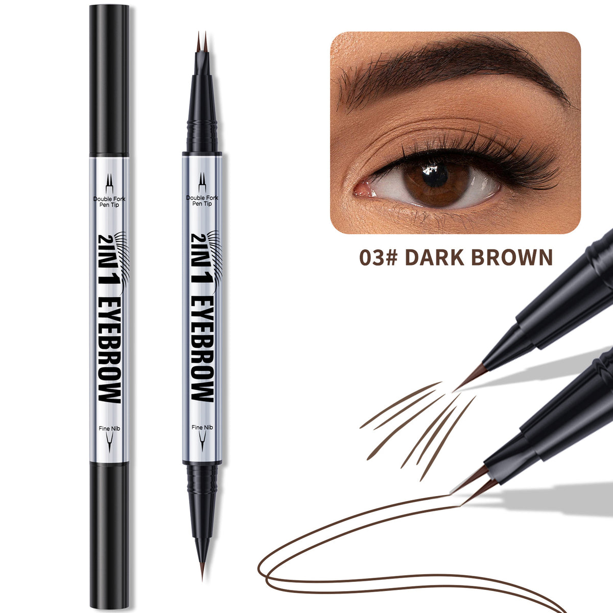 3D Dual-Ended Eyebrow Liner & Eyeliner Waterproof No Fading Long Lasting