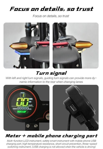 Folding Off-Road 11" Electric Scooters For Adults with Seat Dual Motor 80KM/H
