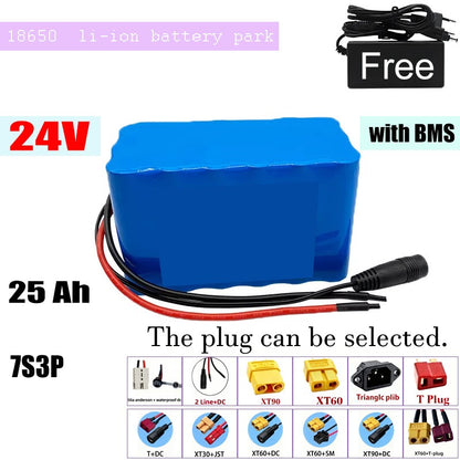 24V 25Ah 7S3P Li-ion Battery Pack with BMS for Electric Bicycle Scooter