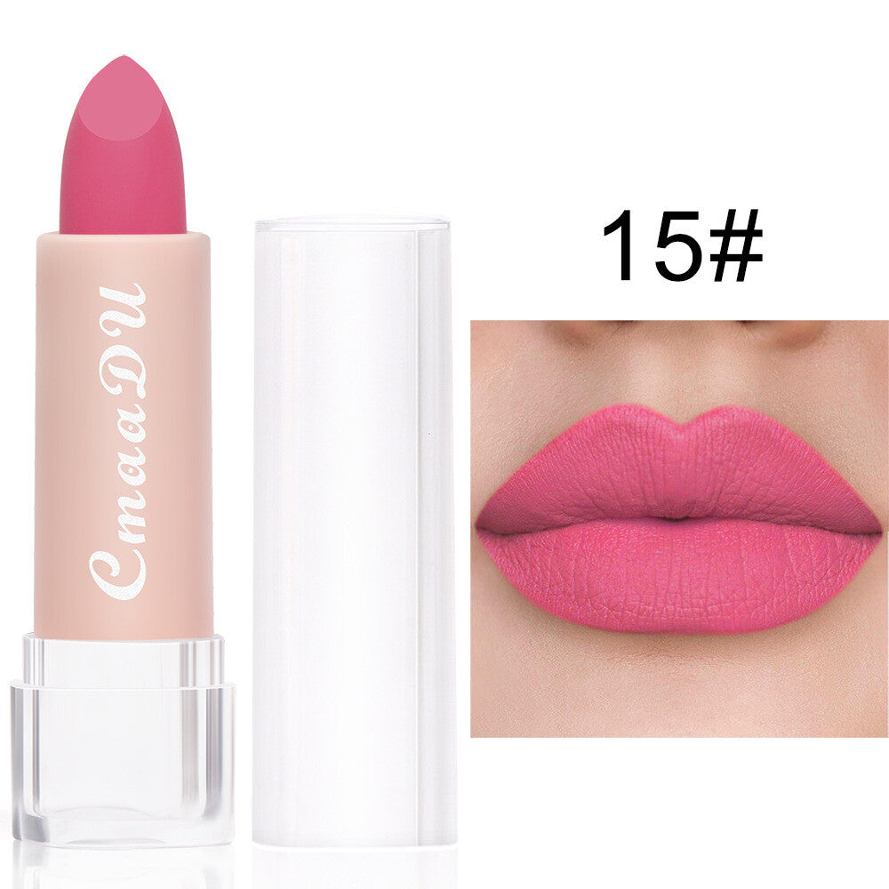 15-Color Matte Lipstick - Waterproof, Long-Lasting, Non-Stick Vegan