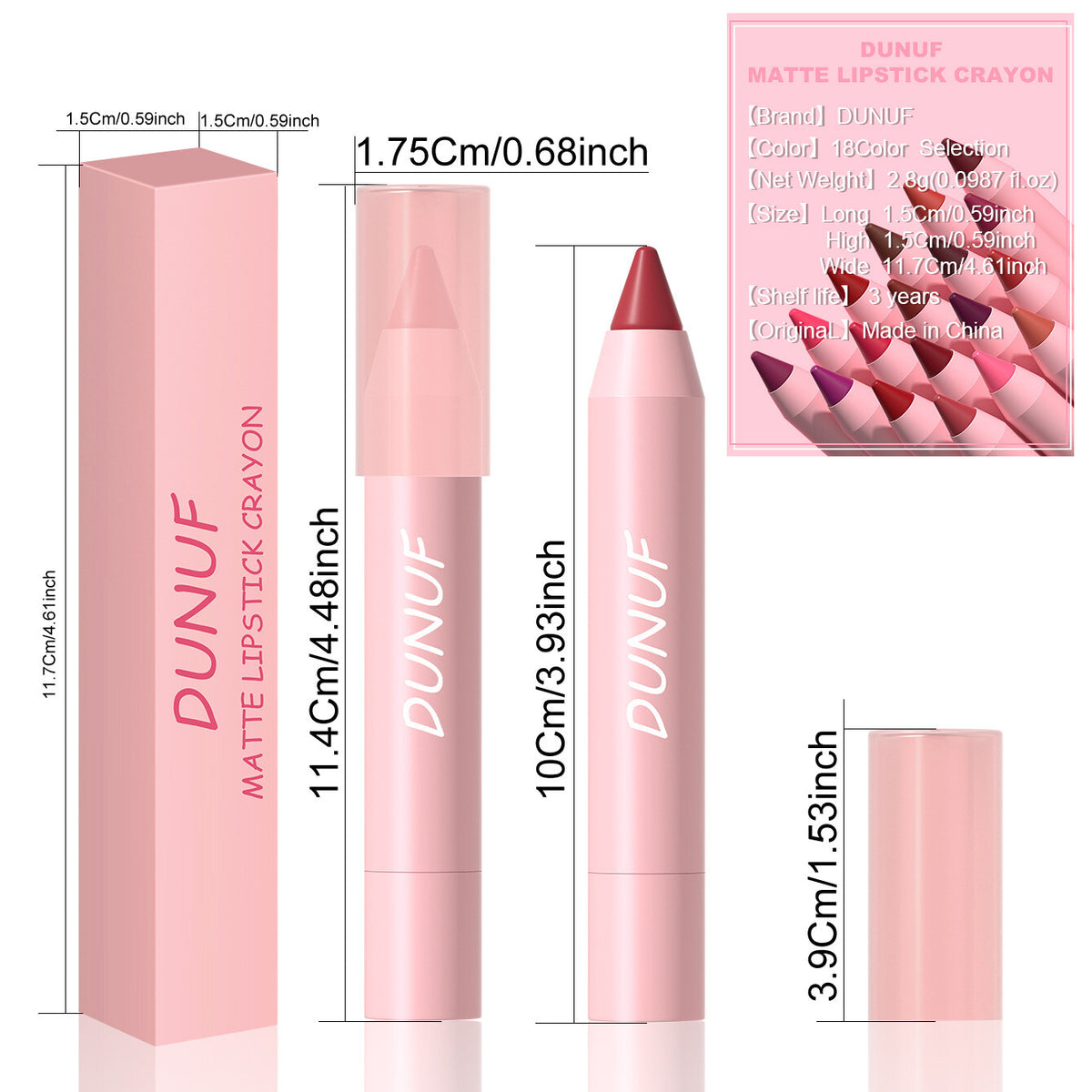18-Color Matte Lip Pencil Gloss - Waterproof Long Lasting Smudge Proof Non-Stick