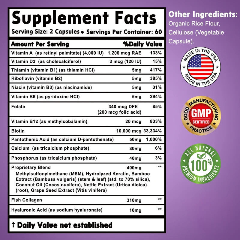 Biotin Collagen Keratin Capsules for Hair Strength and Nail Health Support