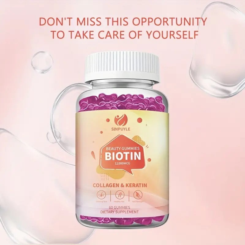 Sinpuyle Biotin Beauty Gummies with Collagen & Keratin-1 Bottle 60 Count