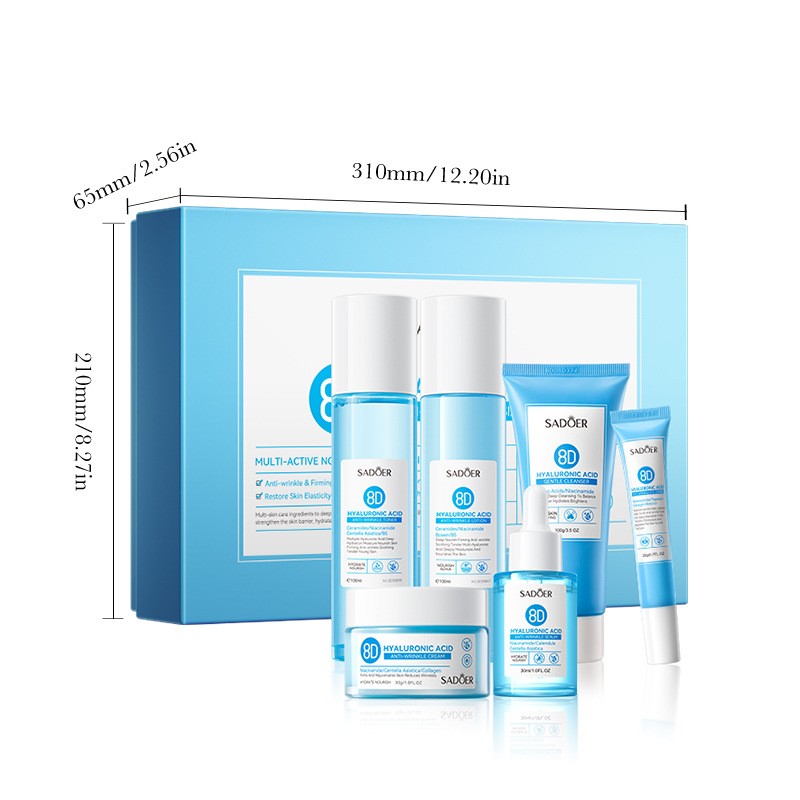 Hyaluronic Acid Anti-Wrinkle Skincare Set 6pcs Hydrating Repair Lotion Cleanser
