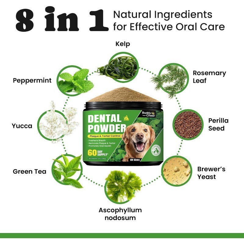 Dog Dental Care Powder for Fresh Breath & Plaque Control with Enzymes, Mint