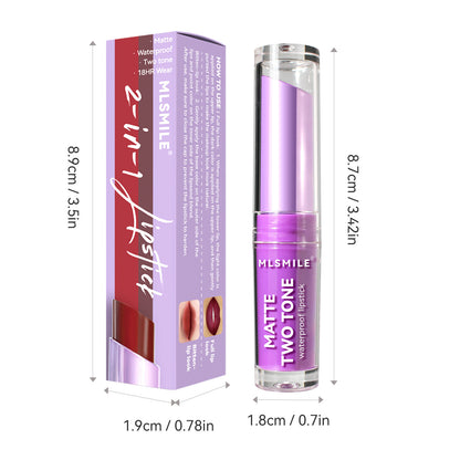 Lip Gloss Two-color Matte Lip Glaze Velvet Lipstick Waterproof Non-Stick Cup