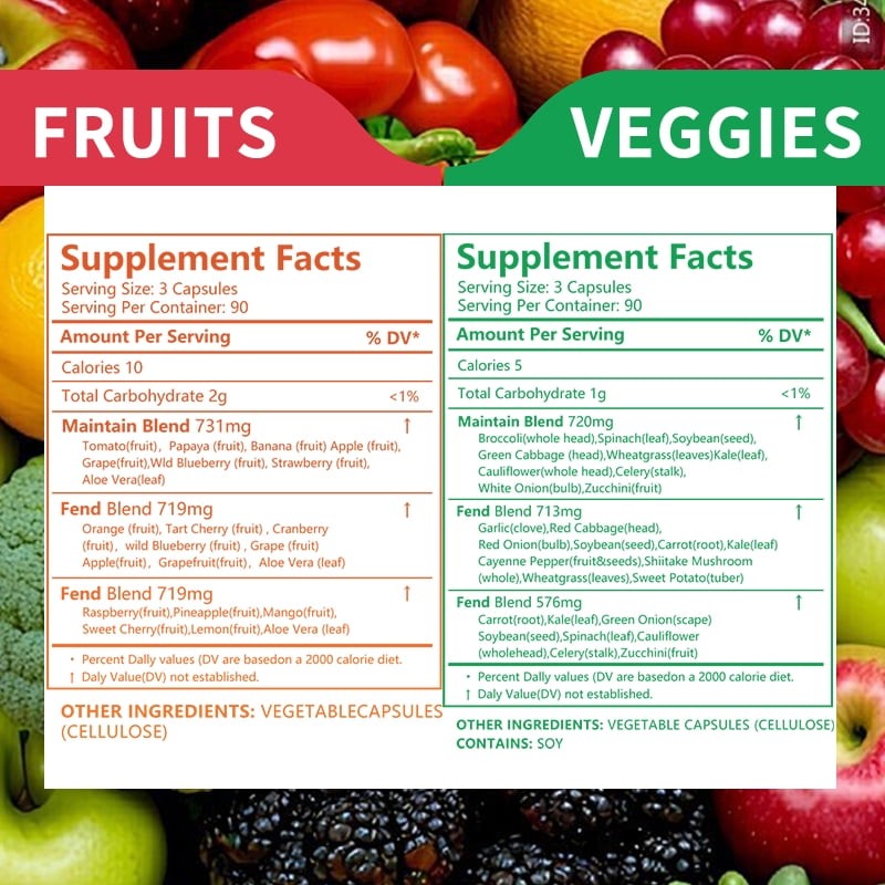 Sinpuyle Whole Food Fruits&Veggies Supplement combination-2 Bottles(90 Capsules)