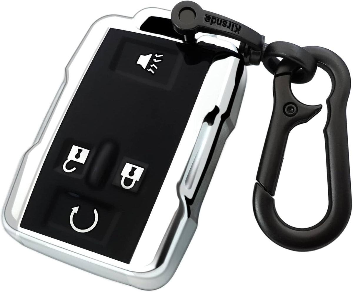 Chevy key fob cover, TPU, 4-btn, fits GMC/Chevy models, red, w/keychain.