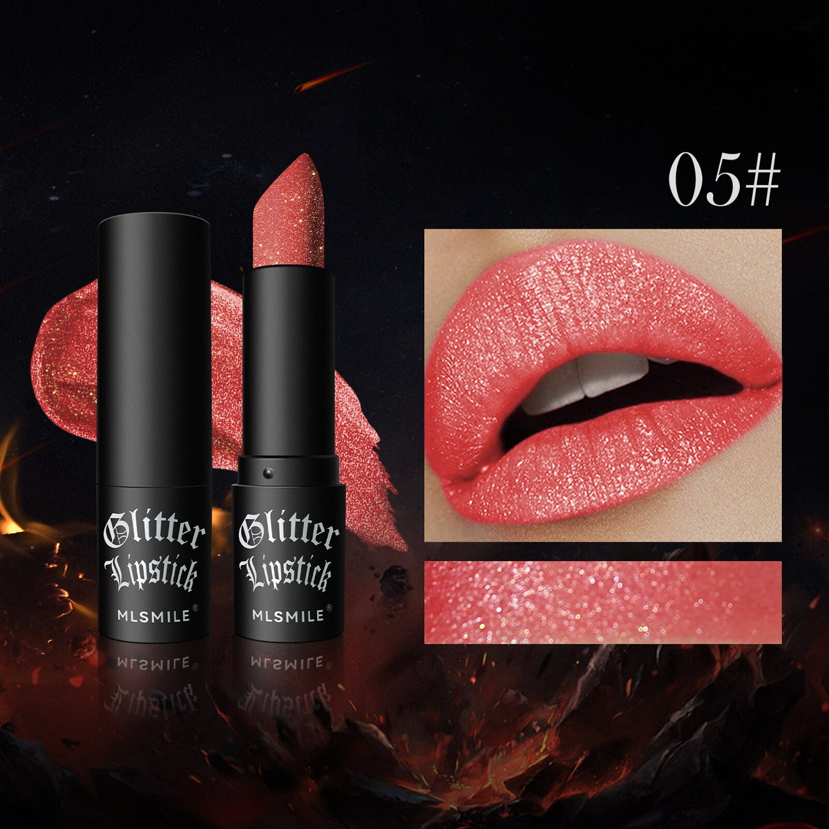 Matte Glitter Black Red Lipstick Noir Envy Halloween Goth Punk Emo Vampire