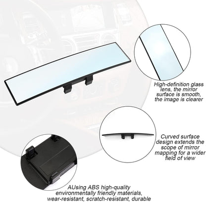 Car Rearview Mirrors, Shock Resistant Interior Clip-on Panoramic Rear View 12in