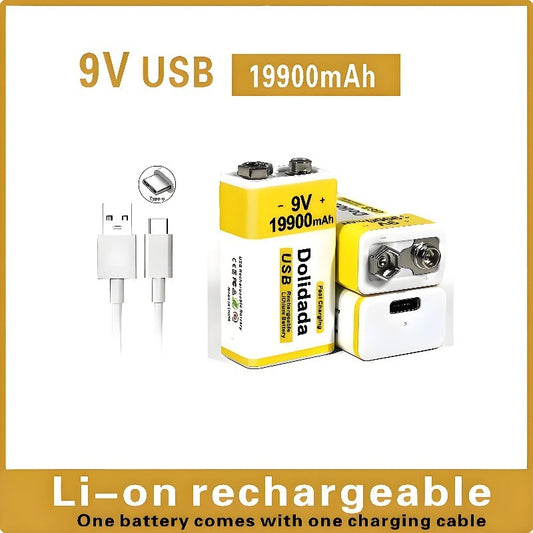 9V 19.9Ah Li-ion Battery with Type-C USB Port for Microphones Smoke Detectors