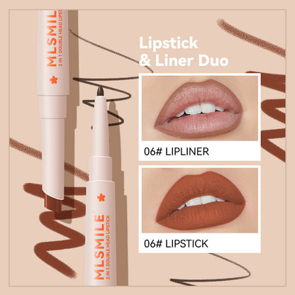 2in1 Double Head Lipstick Lip Contour Pencil 6 Colors Long Lasting Waterproof