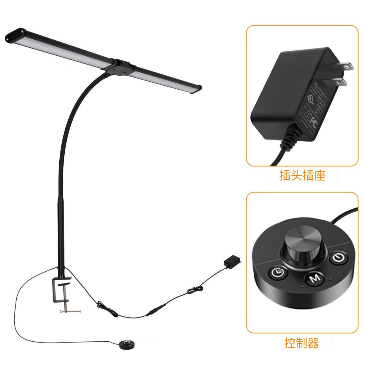 LED Desk Lamp with Clamp Double Head Desk Lamp with 360° Adjustable Gooseneck
