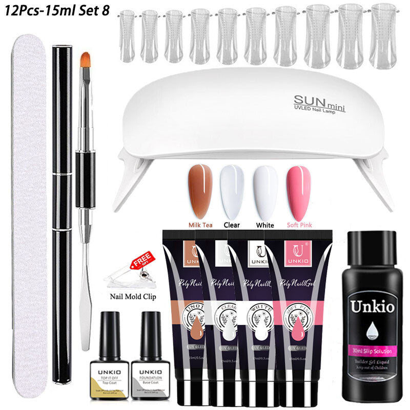 Poly Nail Gel Set 6W LED Lamp Full Manicure Quick Extension Nails Building Tool