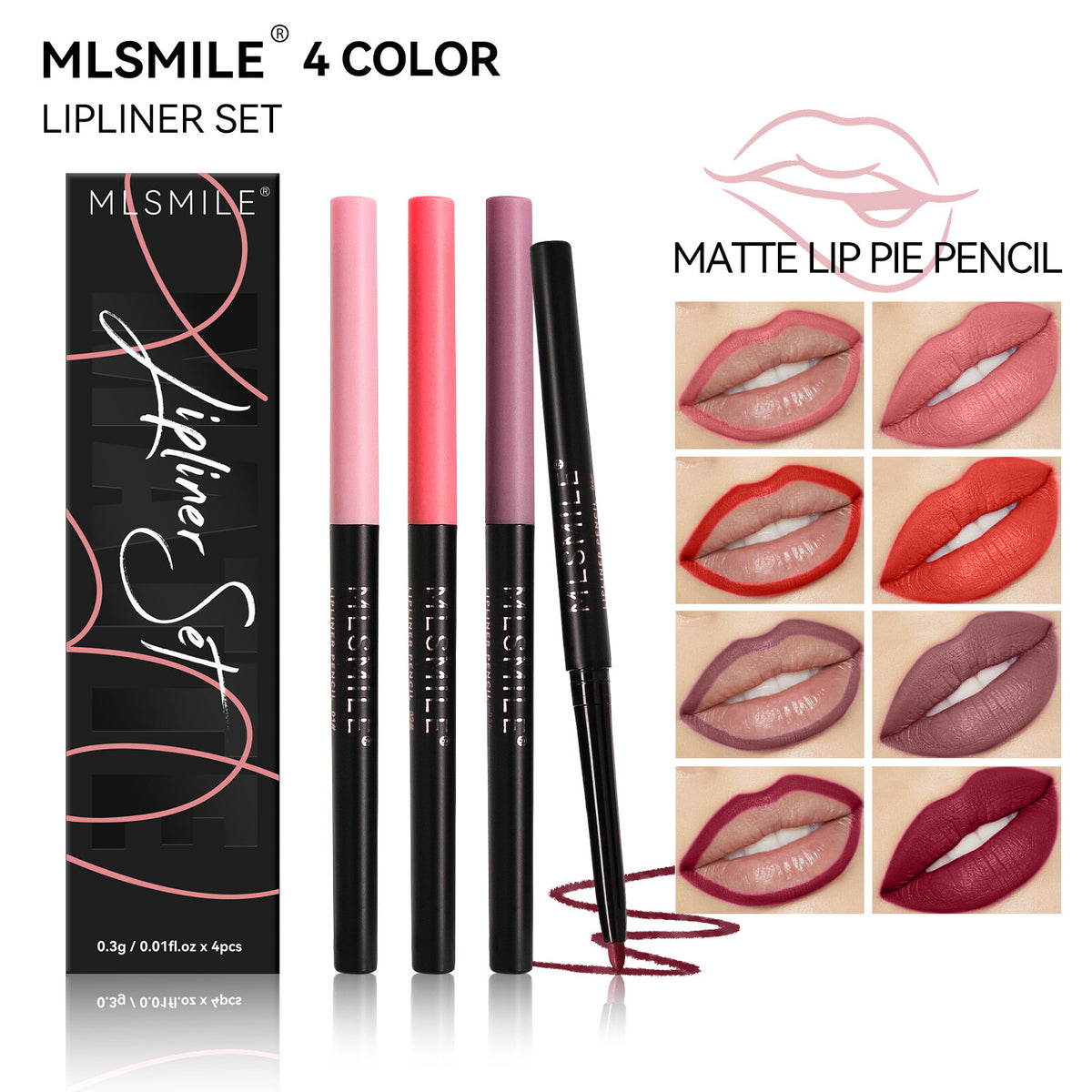 4Color Lip Liner Pencil Set - Waterproof, Creamy Matte Finish Lipstick for Women