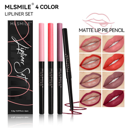 4Color Lip Liner Pencil Set - Waterproof, Creamy Matte Finish Lipstick for Women