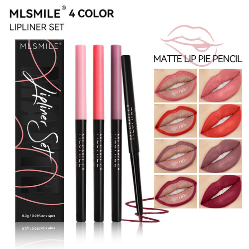 4Color Lip Liner Pencil Set - Waterproof, Creamy Matte Finish Lipstick for Women