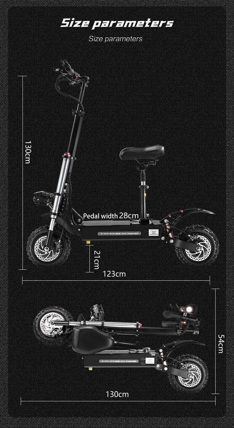 Folding Off-Road 11" Electric Scooters For Adults with Seat Dual Motor 80KM/H