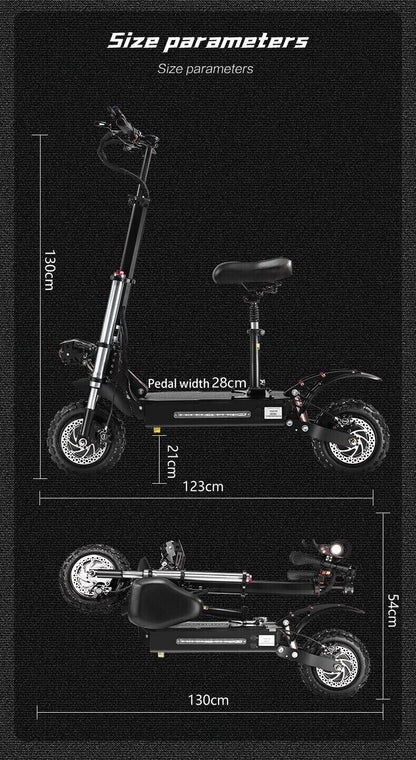 Folding Off-Road 11" Electric Scooters For Adults with Seat Dual Motor 80KM/H