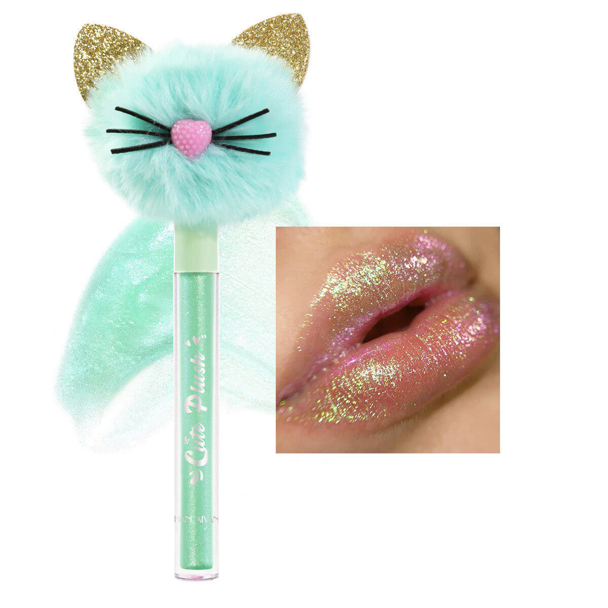 Fuzzy Cat Lip Gloss - Shimmery Jelly Shine, Mirror Glossy Finish Liquid Lipstick