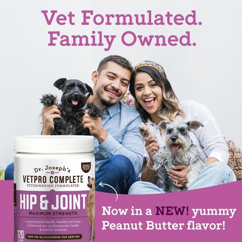 Dog Hip & Joint Chews with Glucosamine, Chondroitin & Turmeric, Peanut Butter
