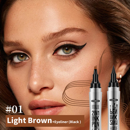 2in1 4 Forked Eyebrow Liner Brow Pen Eyeliner - Real Hair Strokes, Waterproof