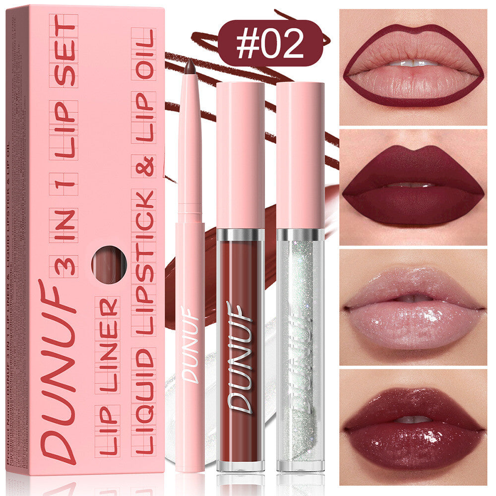 3-in-1 Lip Liner + Lips Gloss + Lip Oil 💄 Matte & Shimmer 🌸 Long Lasting
