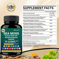 Sinpuyle 15-in-1 Sea Moss+8-in-1Shilajit Ashwagandha Supplement Bundle-2 Bottles