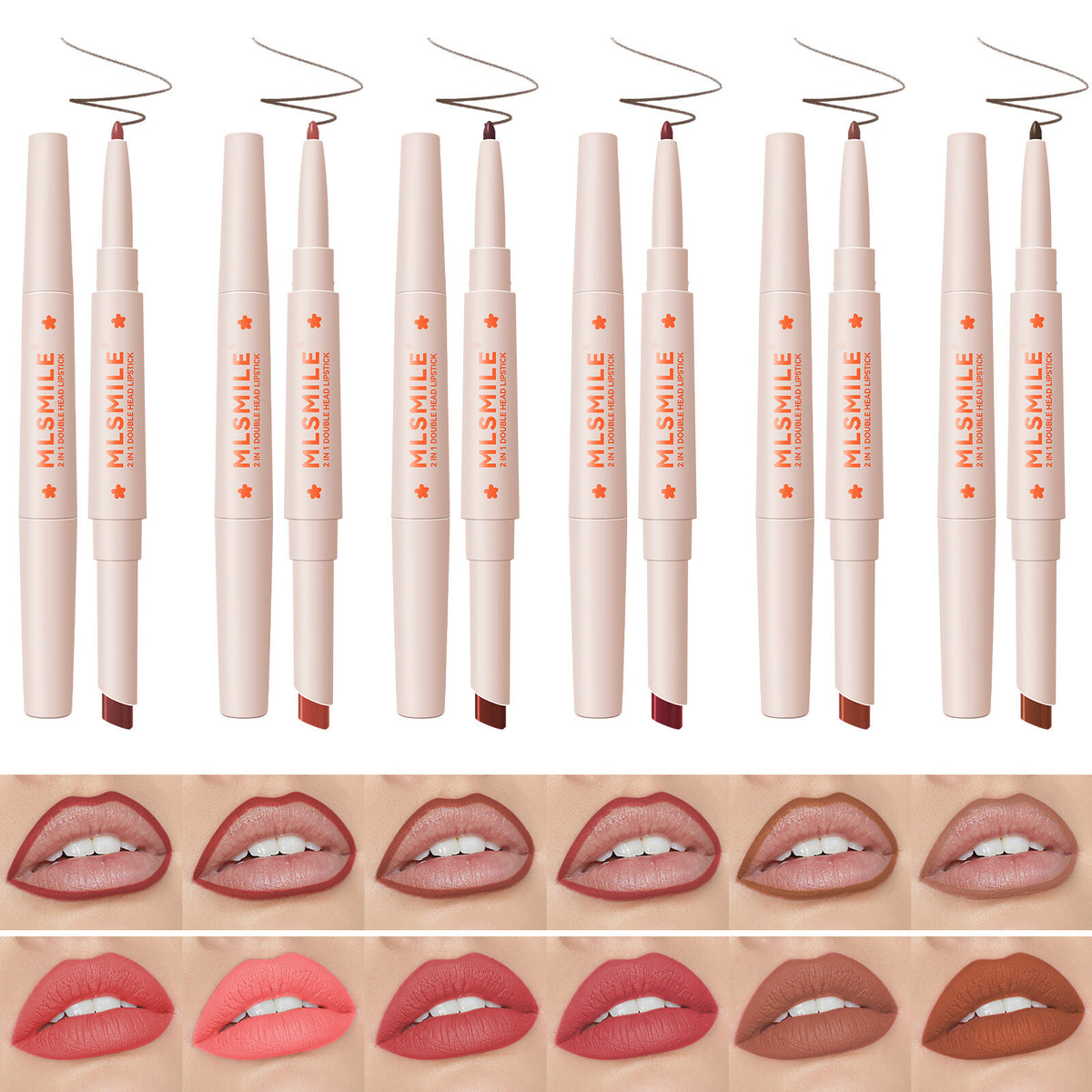 2in1 Double Head Lipstick Lip Contour Pencil 6 Colors Long Lasting Waterproof