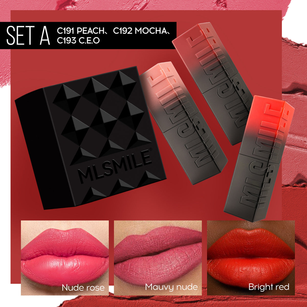 3 Colors/set Lipstick Fashion Red Makeup Matte Velvet Lip Gloss Non-Stick Cup