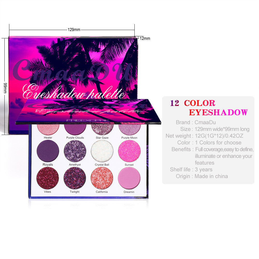 12-Color Shimmer Eyeshadow Palette - Velvet Sparkle, Long Lasting Eye shadow