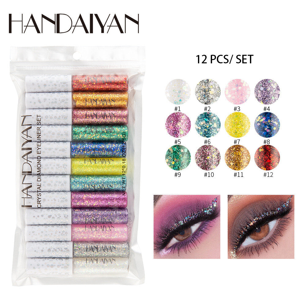 12pcs Glitter Eyeliner & Eye shadow Gift Set Metallic Liquid Liners Shimmer