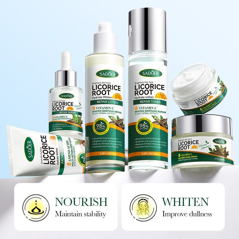 Licorice root & Vitamin C Brightening Set 6pc Botanical Korean Skincare Cleanser