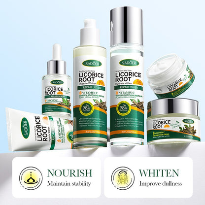 Licorice root & Vitamin C Brightening Set 6pc Botanical Korean Skincare Cleanser