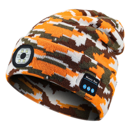 Bluetooth Beanie Hat with Light, Unisex USB Rechargeable 4 LED Headlamp Cap with