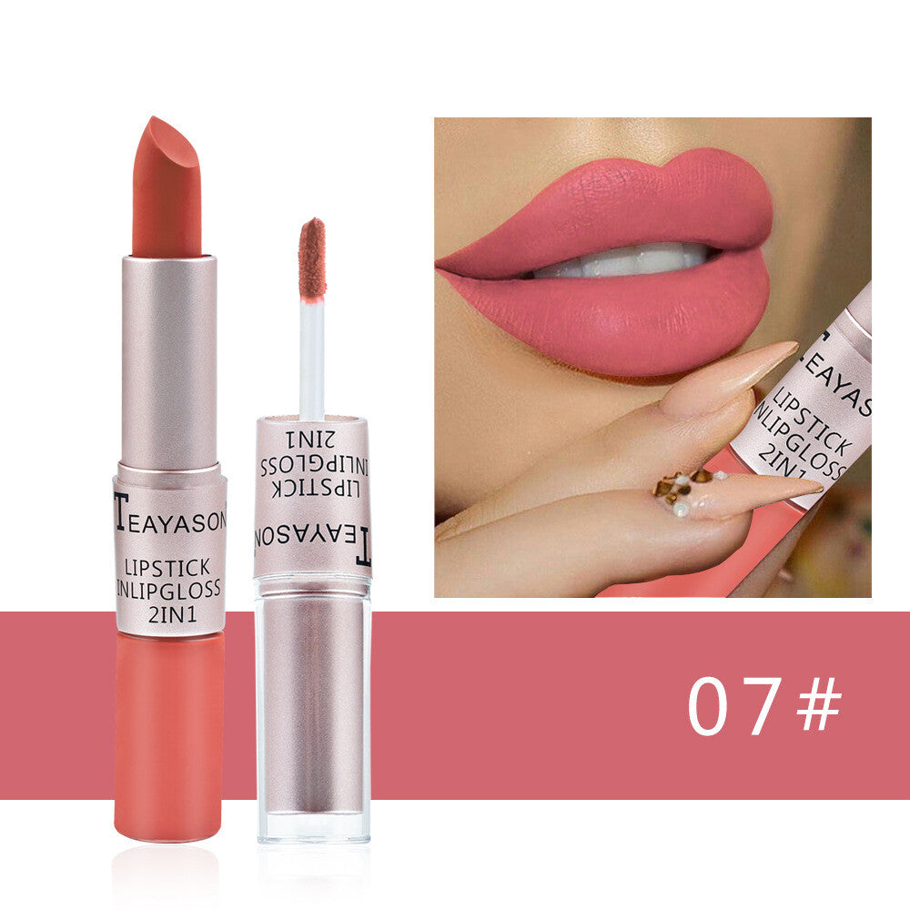 2-in-1 Lipstick & Lip Gloss Matte & Glossy Double Ended Waterproof Long Lasting