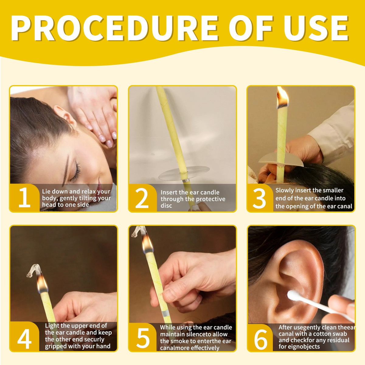 6-Pack（5Box/set) Beeswax Ear Candles Conical Horn for Relaxation Ear Cleaning