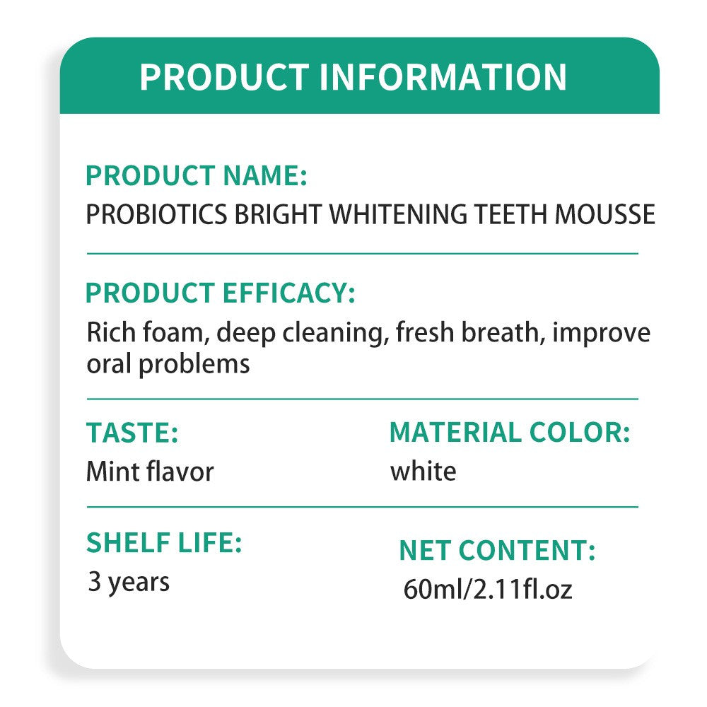 Mousse Whitening Foam Toothpaste - Mint Flavor, Freshens Breath, Fights Stains