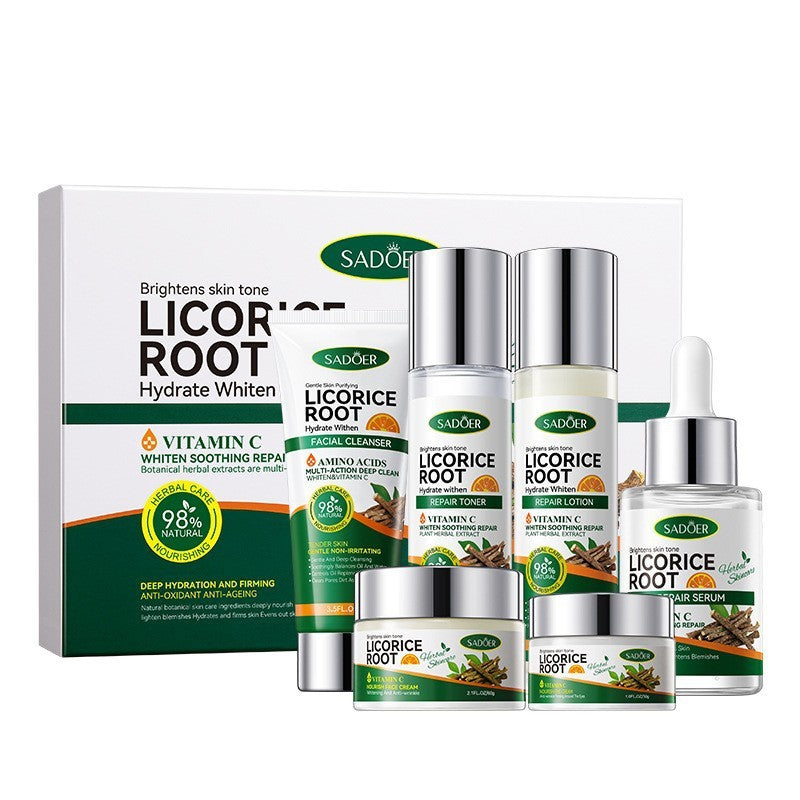 Licorice root & Vitamin C Brightening Set 6pc Botanical Korean Skincare Cleanser