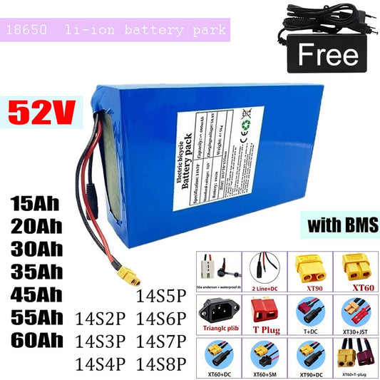 52V 14S7P Li-ion Battery Pack with BMS  30Ah 60Ah for Electric Scooter E-bike