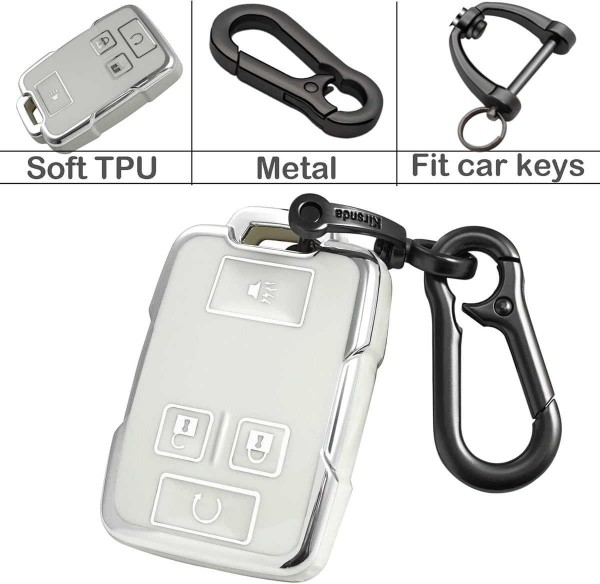 Chevy key fob cover, TPU, 4-btn, fits GMC/Chevy models, red, w/keychain.
