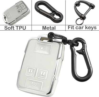 Chevy key fob cover, TPU, 4-btn, fits GMC/Chevy models, red, w/keychain.