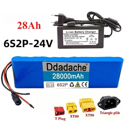 24V 28000mAh 6S2P Li-ion Battery Pack Rechargeable for E-Bike Scooter with BMS