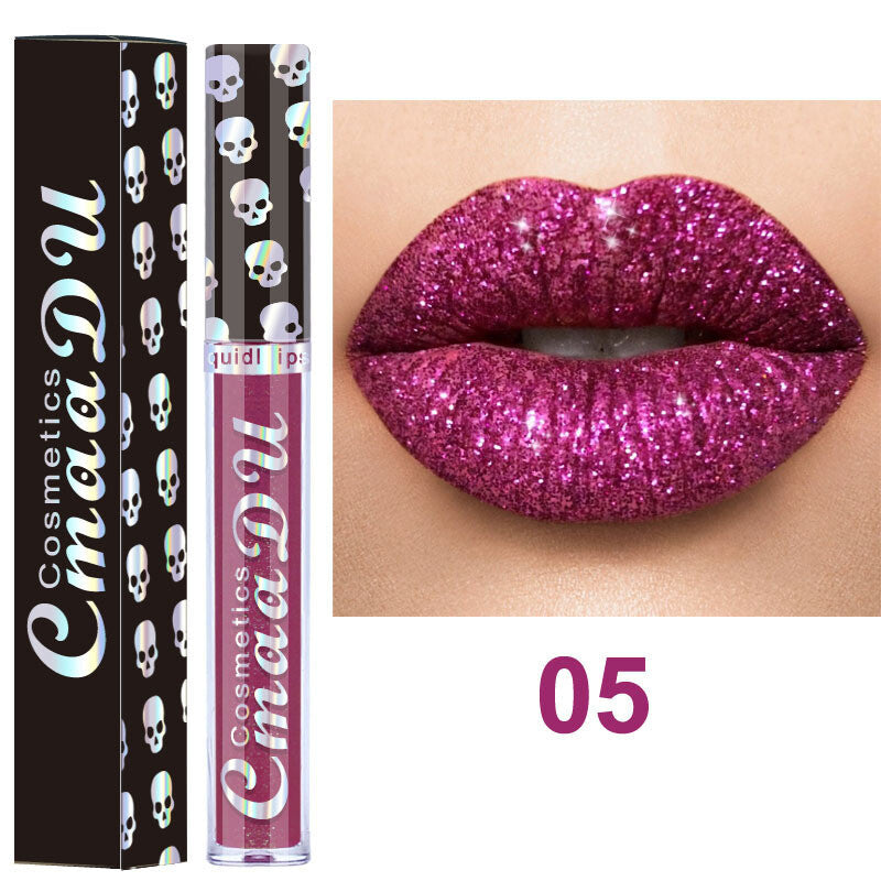 Laser Skull Lip Gloss - Metallic Shimmer, Glitter Lipstick, Party Makeup Purple