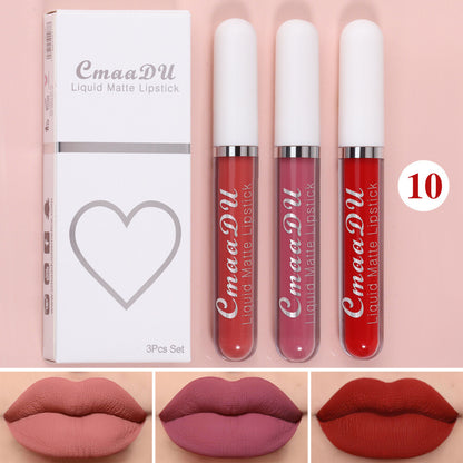 3pcs Matte Liquid Lipstick Set Transfer Proof Long Lasting Non-Sticky Lip Gloss